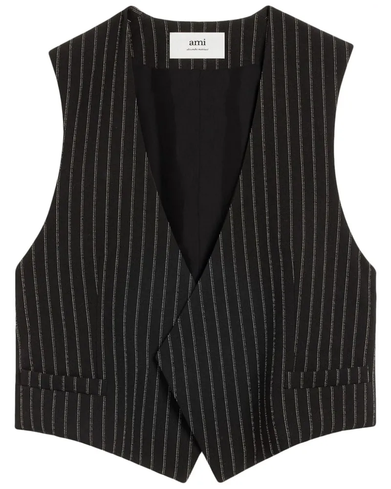 AMI Paris Cropped-Weste mit Nadelstreifen - Schwarz Schwarz
