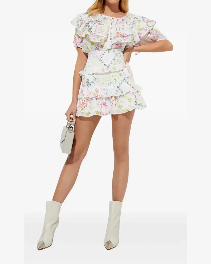 LoveShackFancy floral ruffled mini skirt - Weiß Weiß