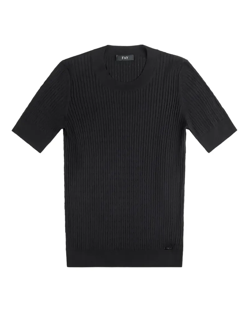 Fay T-Shirt mit Zopfmuster - Blau Blau