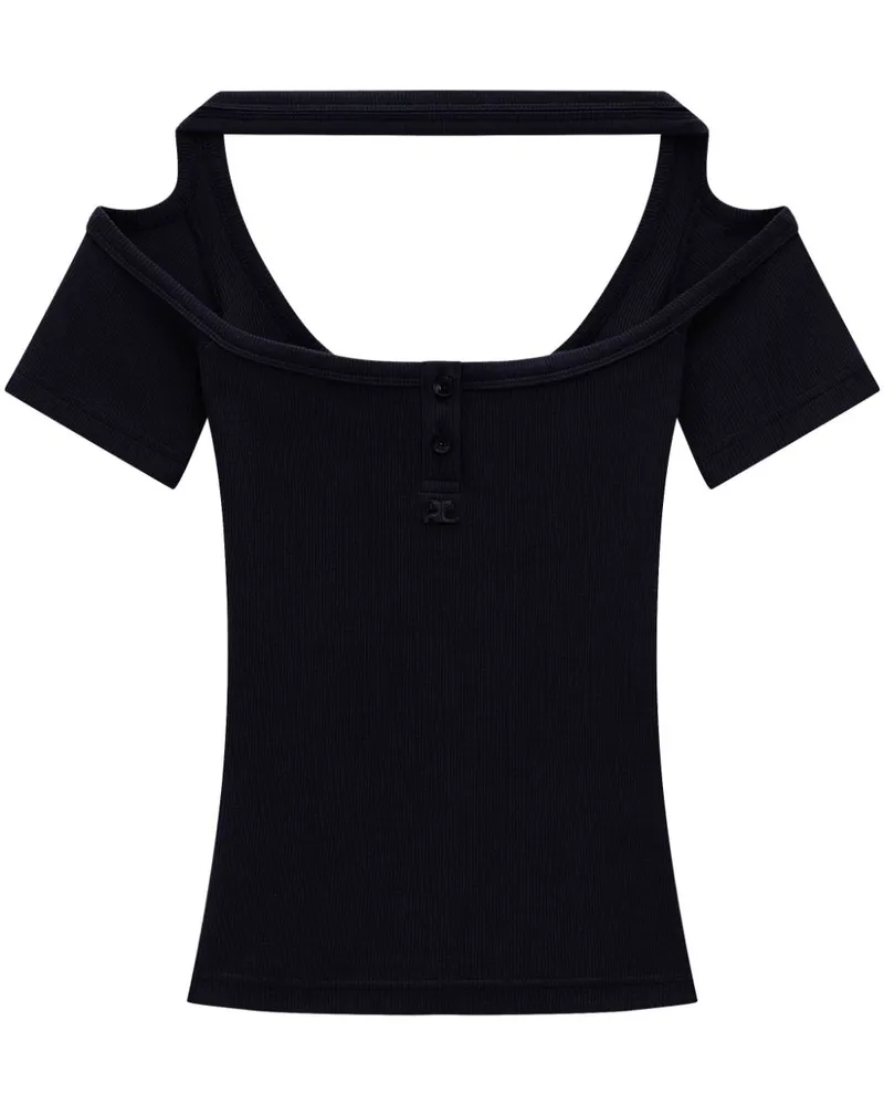 Courrèges Geripptes Hyperbola 90's T-Shirt - Schwarz Schwarz