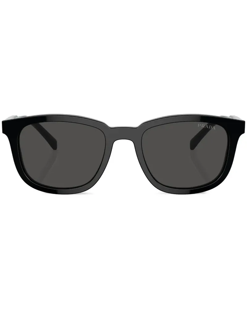 Prada Eckige Sonnenbrille mit Logo-Gravur - Schwarz Schwarz