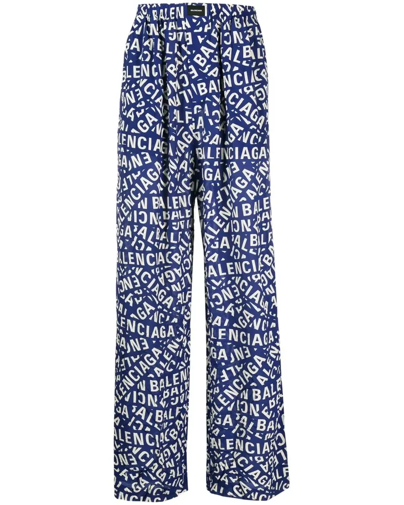 Balenciaga Pyjama-Hose mit Logo-Print - Blau Blau