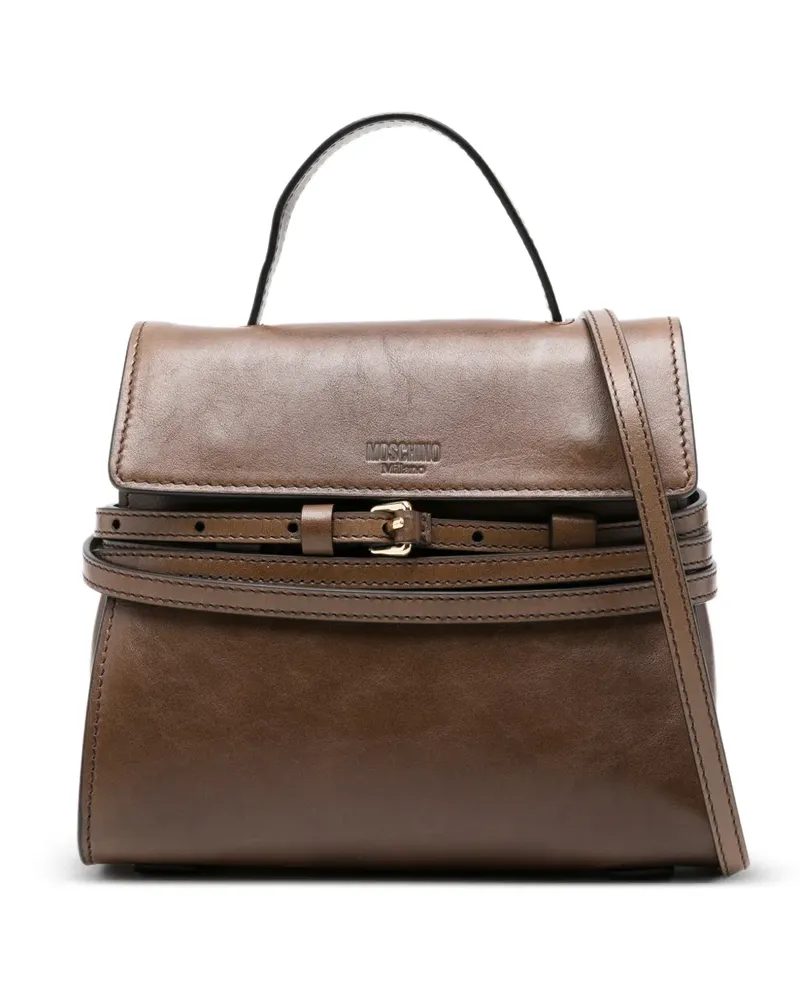 Moschino Kleiner Tie Me Tote Bag mit Schnalle - Braun Braun