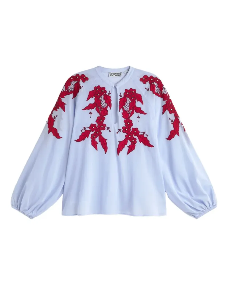 Essentiel Bluse mit Schlüssellochausschnitt - Blau Blau