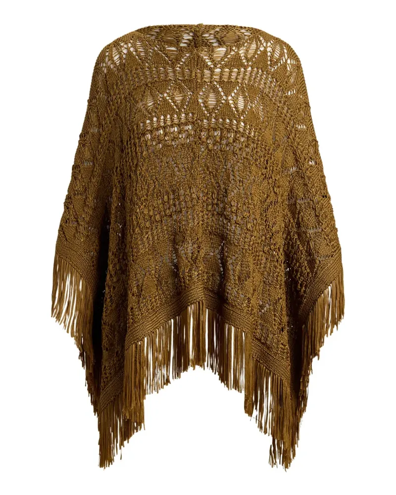 Ralph Lauren Poncho in Pointelle-Strick mit Fransenbesatz - Braun Braun