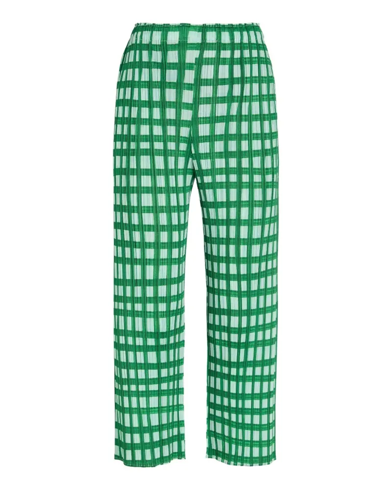 Issey Miyake plissé-effect gingham-print trousers - Grün Grün