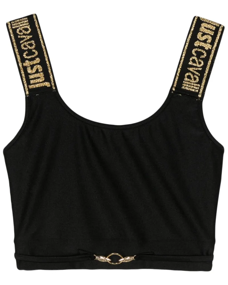 Just Cavalli Cropped-Top mit Logo-Schild - Schwarz Schwarz
