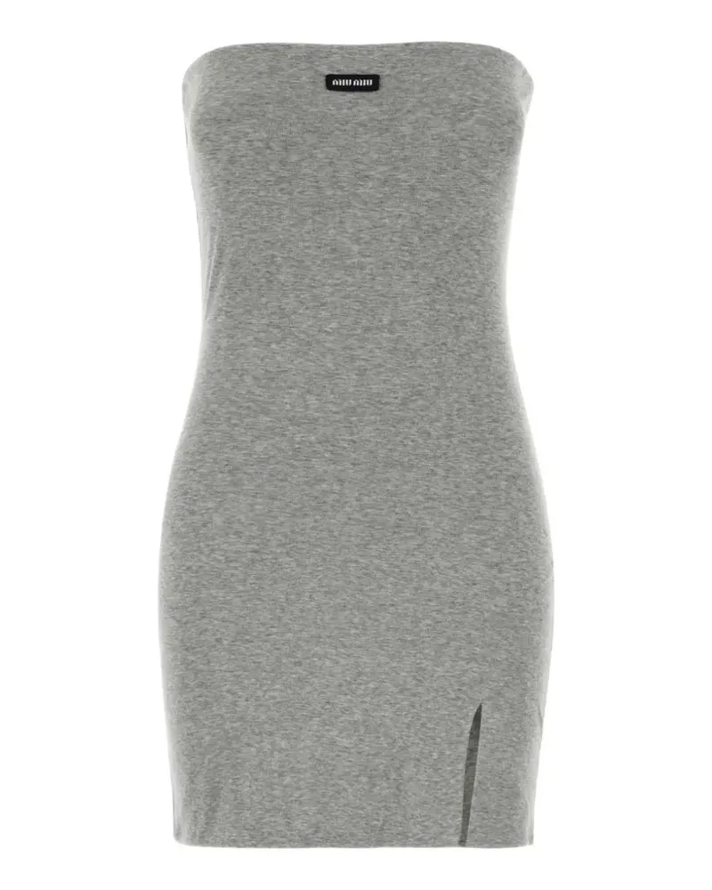 Miu Miu logo-patch strapless mini dress - Grau Grau