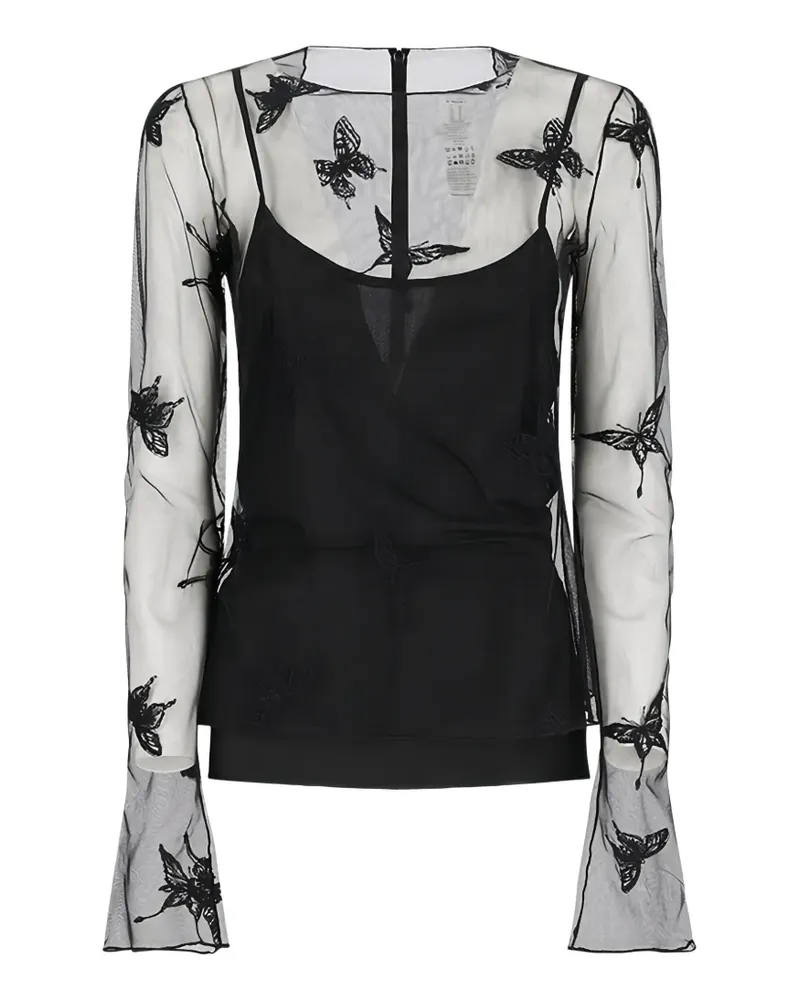 Blumarine Bluse aus Schmetterlingsnetz - Schwarz Schwarz