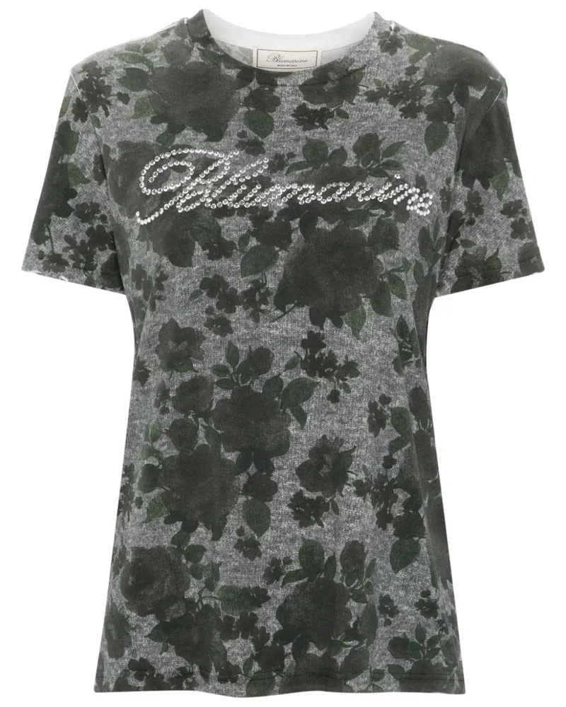Blumarine T-Shirt mit Rosen-Print - Grau Grau