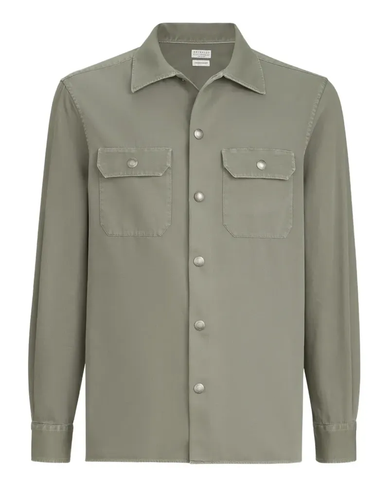 Brunello Cucinelli Stückgefärbte Hemdjacke aus Baumwoll-Gabardine mit Spreizkragen und Brusttaschen - Grün Grün