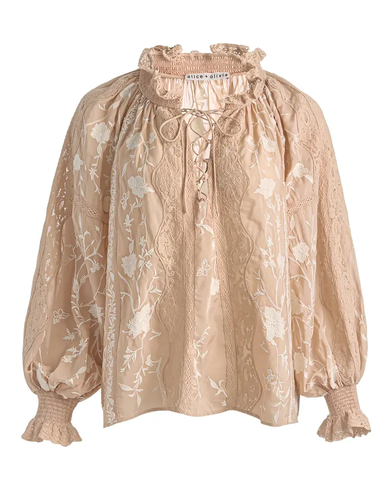 Alice + Olivia Norah embroidered lace-trim blouse - Nude Nude