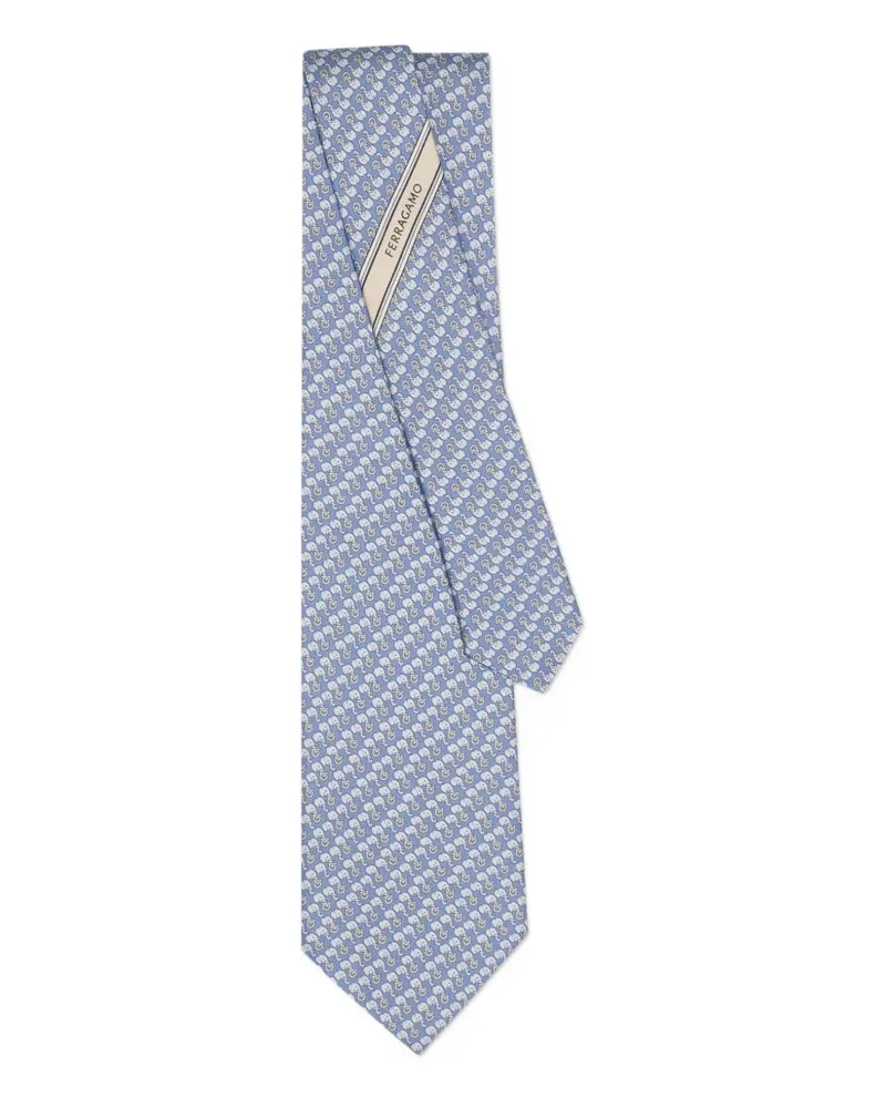 Ferragamo Seidenkrawatte mit Elefanten-Print - Blau Blau