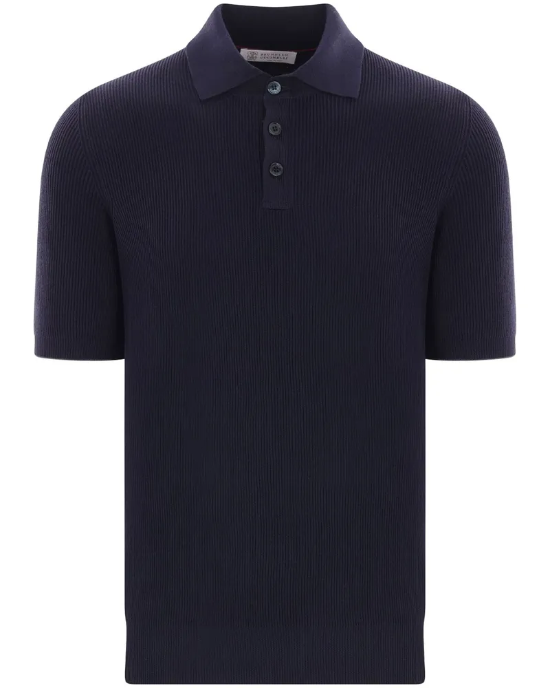 Brunello Cucinelli Poloshirt aus geripptem Strick - Blau Blau