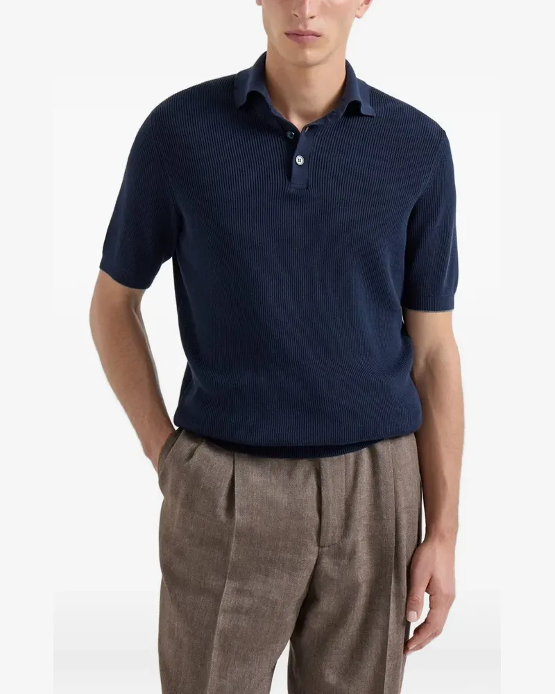 Brunello Cucinelli Poloshirt aus geripptem Strick - Blau Blau