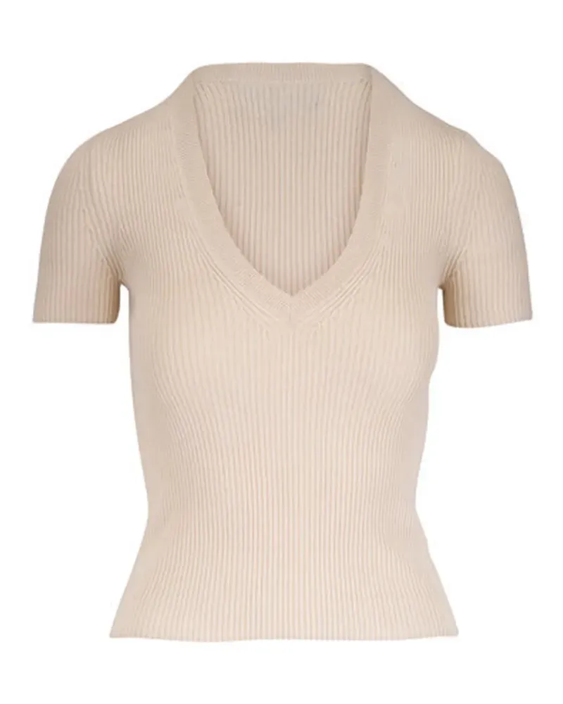 Nili Lotan Geripptes Italia T-Shirt mit V-Ausschnitt - Nude Nude