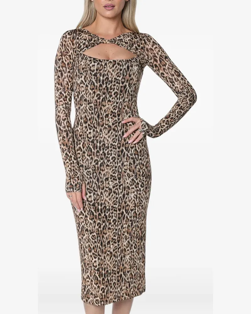 Just Cavalli leopard-print cutout-detail midi dress - Nude Nude