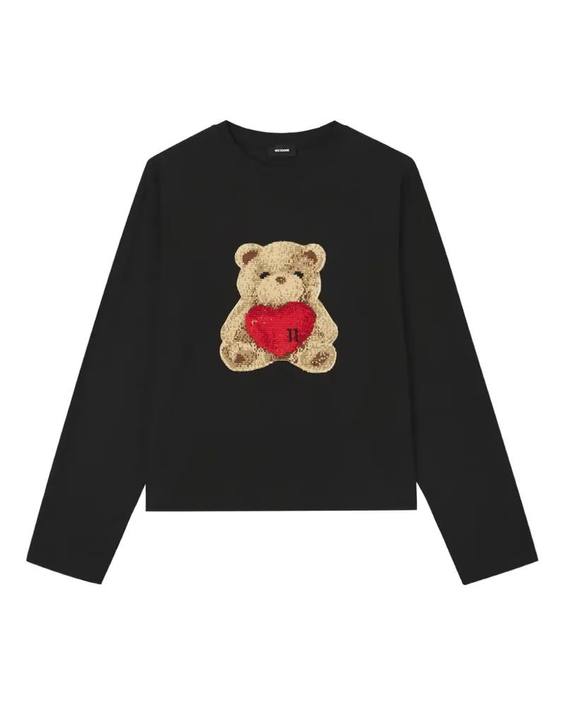 WE 11 DONE Heart Teddy bear-patch long-sleeve T-shirt - Schwarz Schwarz