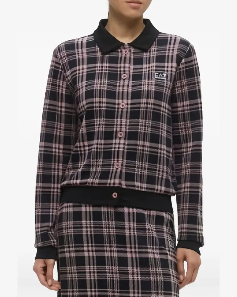 EA7 check-print button-up jacket - Schwarz Schwarz