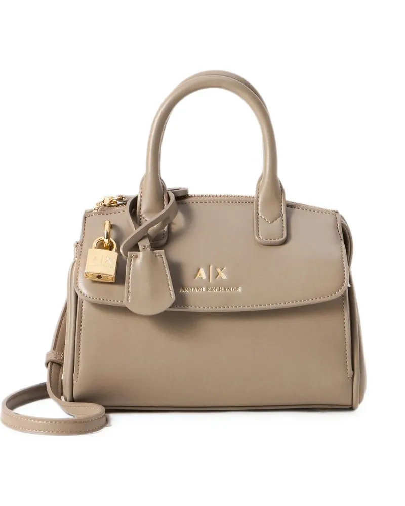Armani Exchange small logo-plaque padlock tote bag - Nude Nude