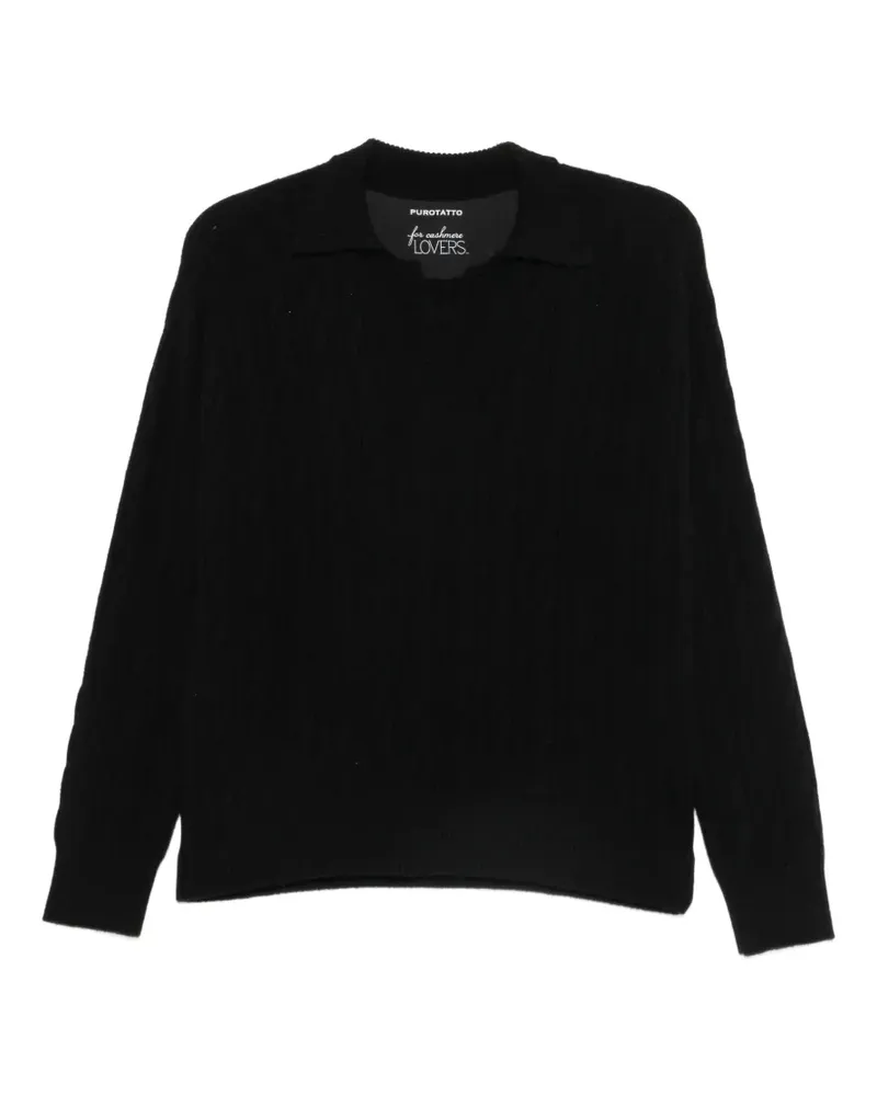 Purotatto Langärmeliger Pullover mit Zopfmuster - Schwarz Schwarz