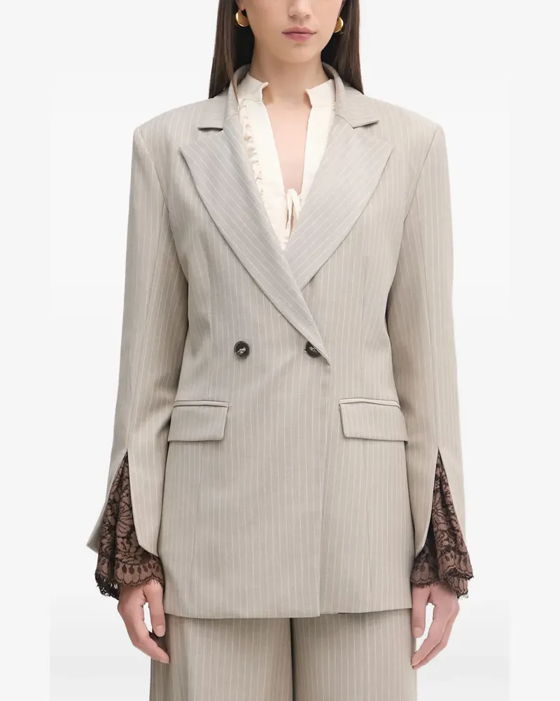 HAVEONE lace-trim double-breasted blazer - Grau Grau