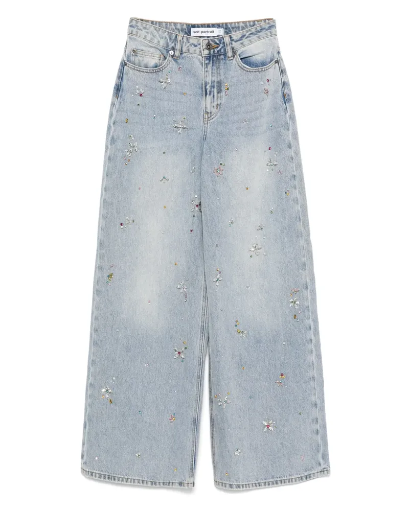 Self-Portrait Wide-Leg-Jeans mit Kristallen - Blau Blau