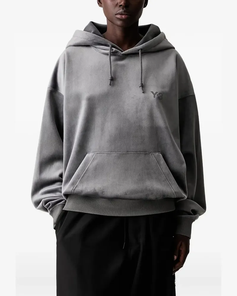 Y-3 logo-print velvet hoodie - Grau Grau