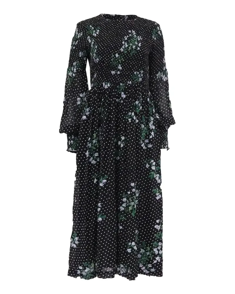 Ganni Gesmoktes Kleid mit Blumen-Print - Schwarz Schwarz