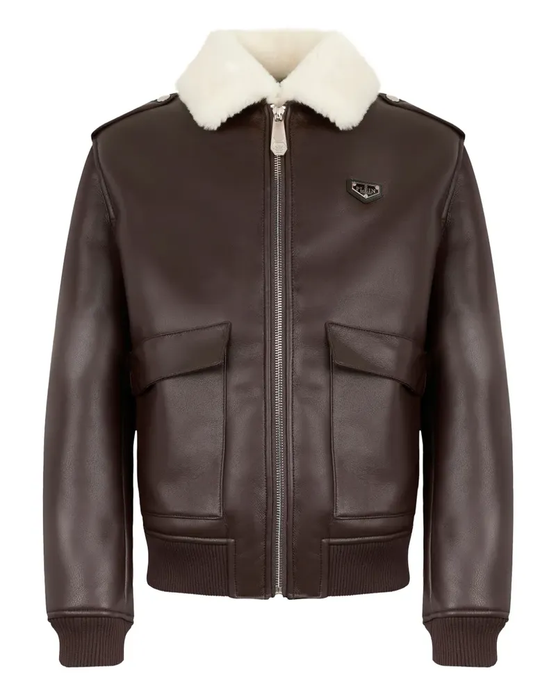 Philipp Plein Jacke mit Logo-Schild - Braun Braun