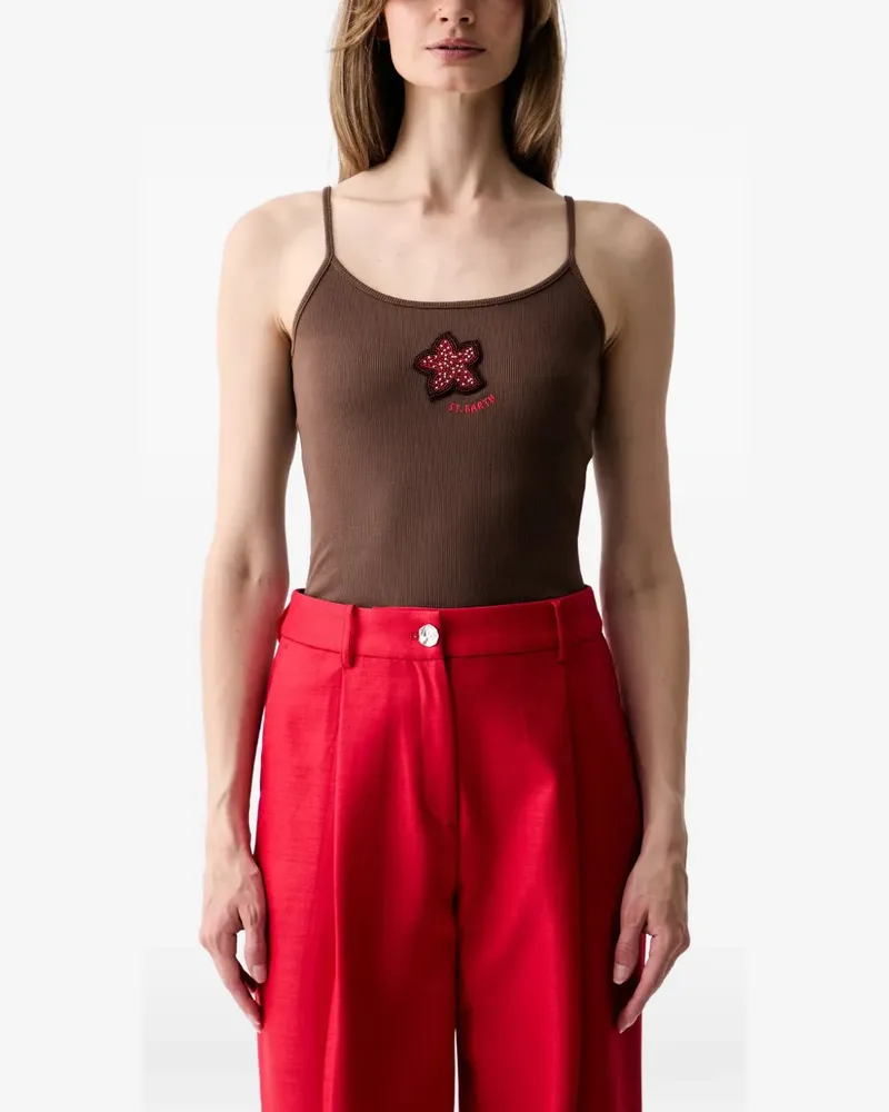 MC2 Saint Barth Zaira beaded-starfish-patch ribbed top - Braun Braun