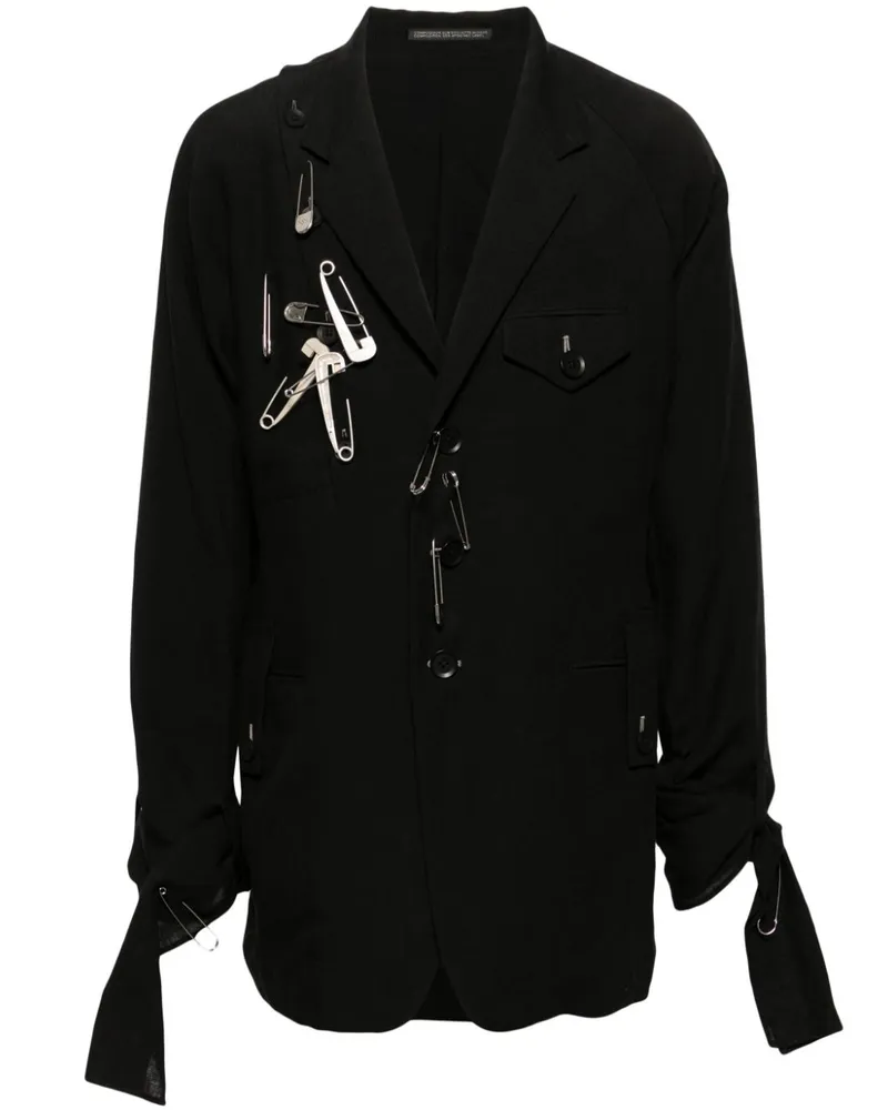 Yohji Yamamoto Leinensakko mit Sicherheitsnadel-Detail - Schwarz Schwarz