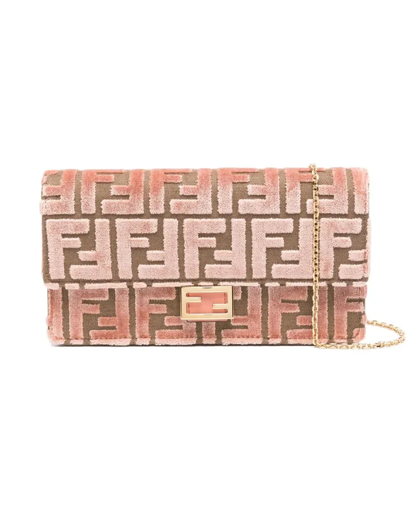 Fendi Baguette Clutch aus Samt mit FF-Muster - Rosa Rosa