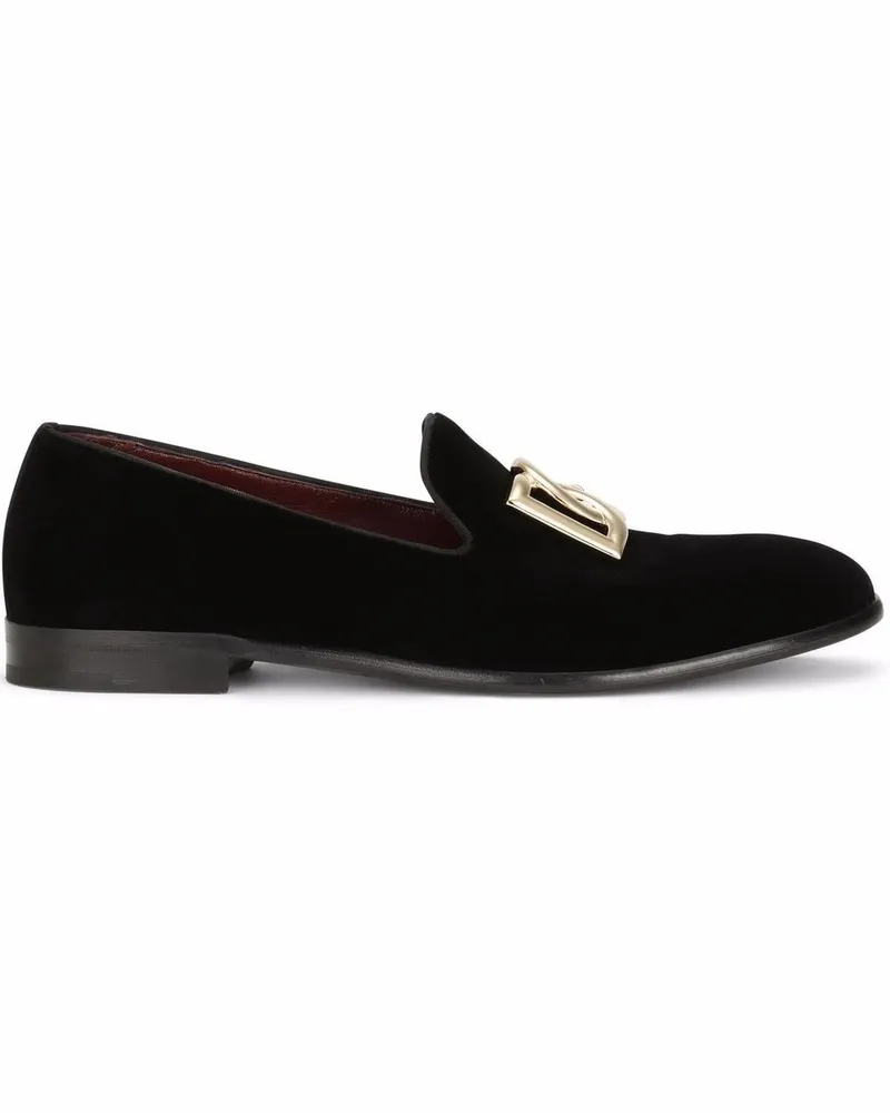 Dolce & Gabbana Samt-Slipper mit DG-Logo Schwarz