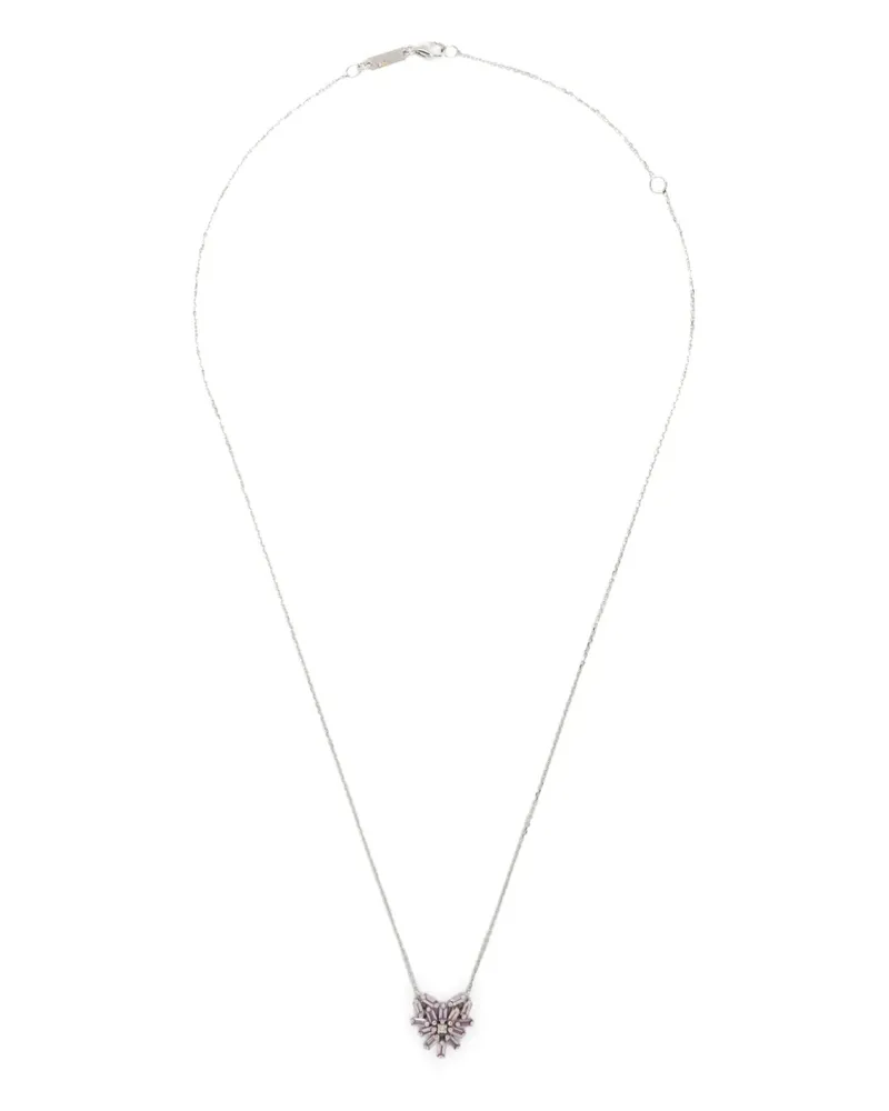 Suzanne Kalan Kleine 18kt Heart Pendant Weißgoldhalskette mit pinkem Saphir und Diamanten - Silber Silber