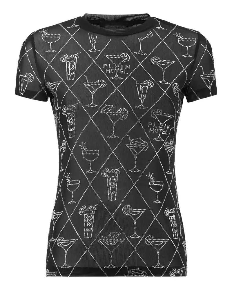 Philipp Plein Mesh-T-Shirt mit Kristallen - Schwarz Schwarz