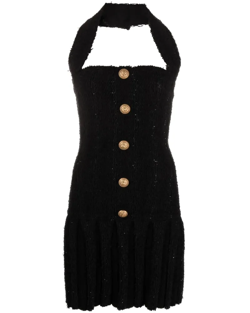 Balmain Tweed-Neckholderkleid - Schwarz Schwarz