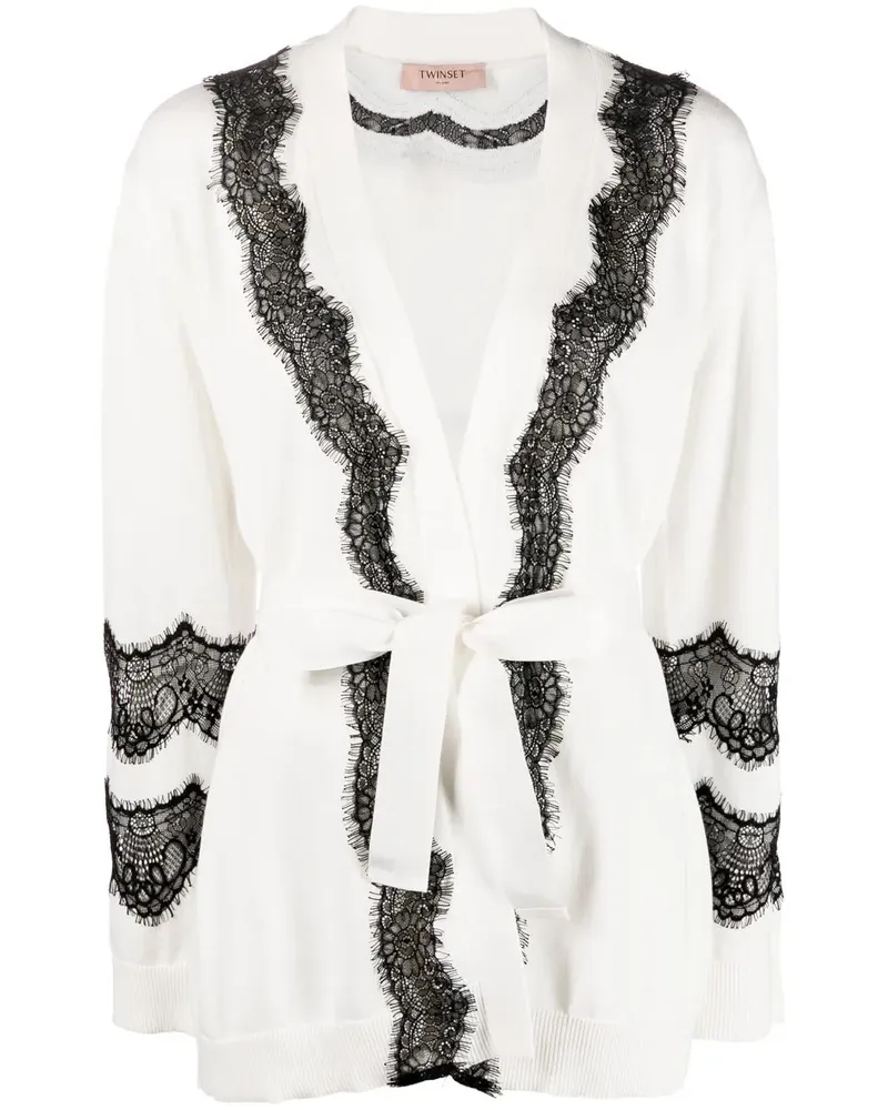 Twin-Set Cardigan mit Spitzeneinsatz - Weiß Weiß