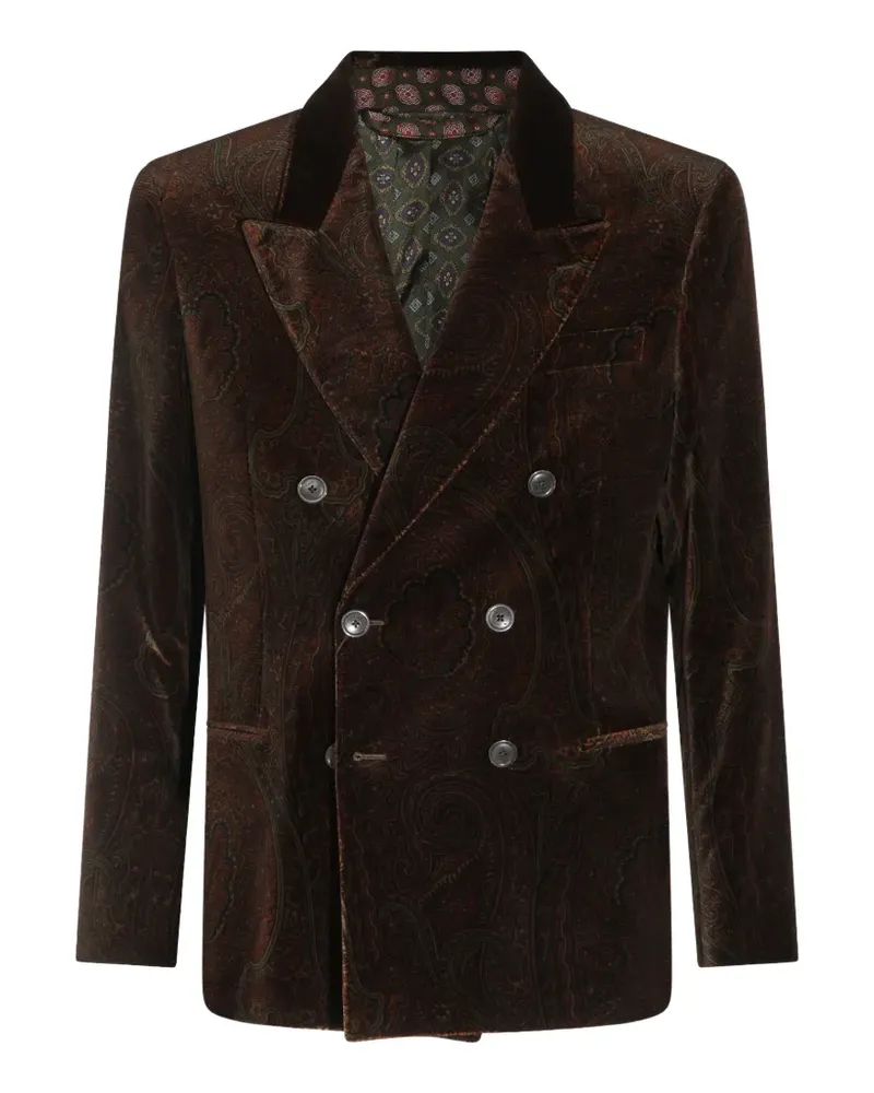 Etro single-breasted jacket in stretch cotton velvet with arnica motif - Braun Braun