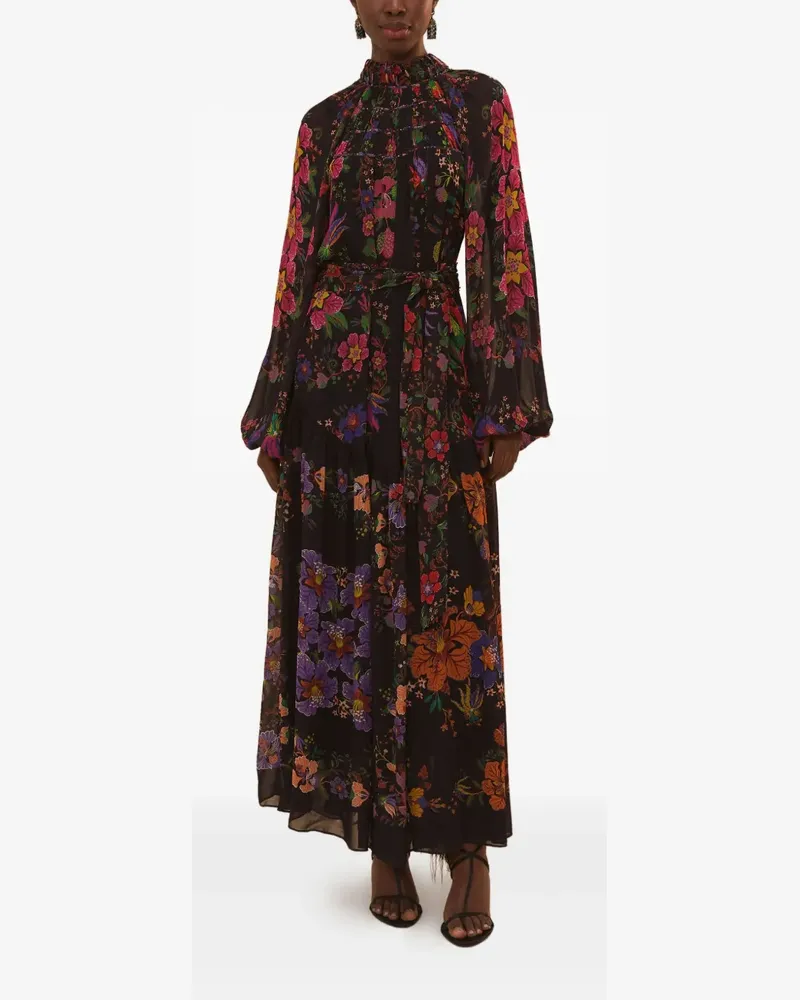FARM Rio Maxikleid mit Blumen-Schals - Schwarz Schwarz