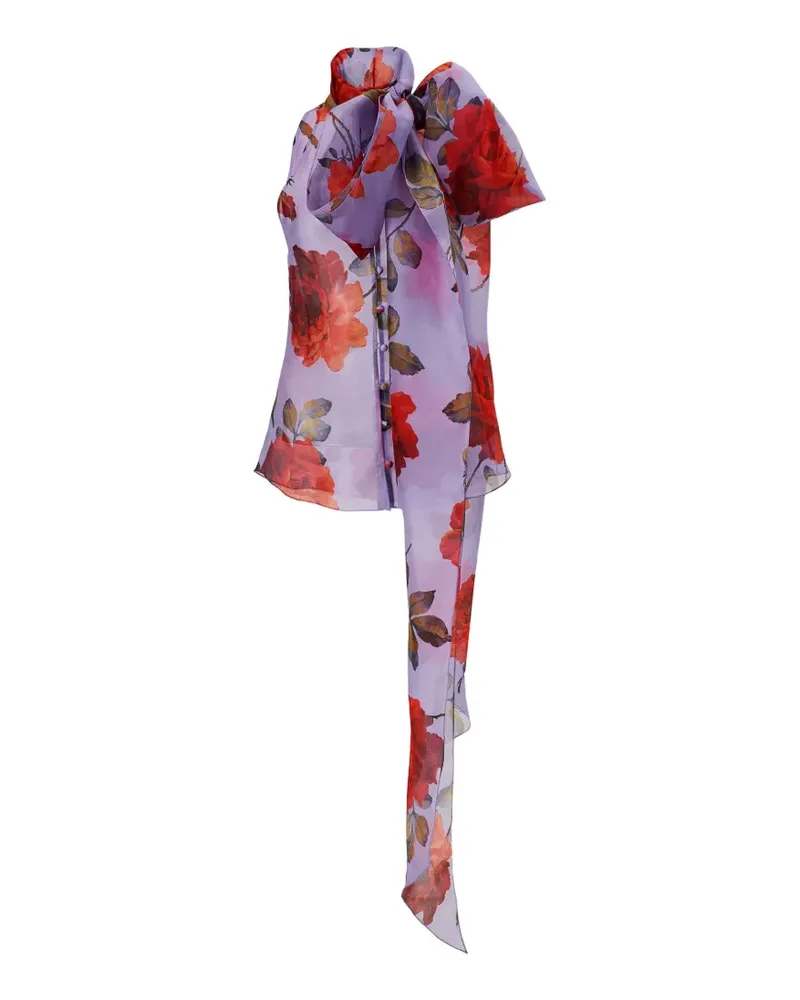 Carolina Herrera New York Organza-Oberteil mit Rosen-Print - Violett Violett