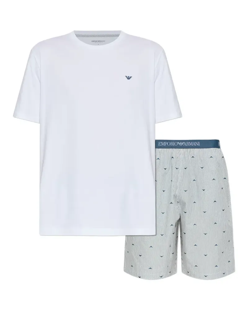 Emporio Armani striped logo-waistband pajama set - Weiß Weiß