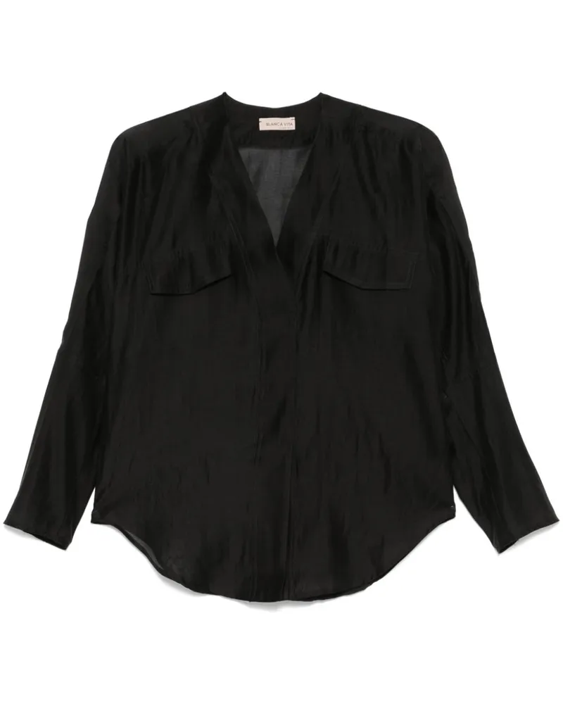 Blanca Bluse mit V-Ausschnitt - Schwarz Schwarz