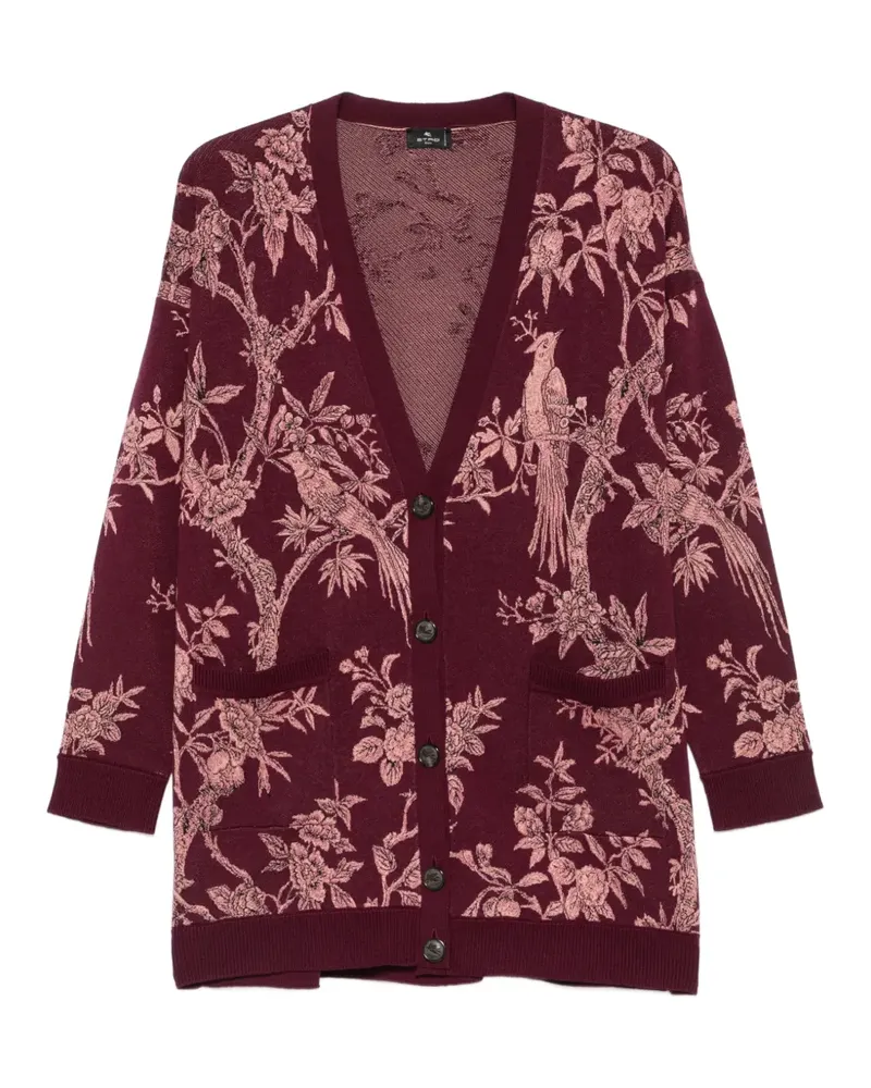 Etro Blumenjacquard-Cardigan mit V-Ausschnitt - Rot Rot