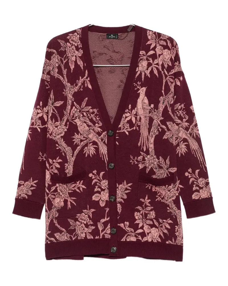 Etro floral-jacquard V-neck cardigan - Rot Rot