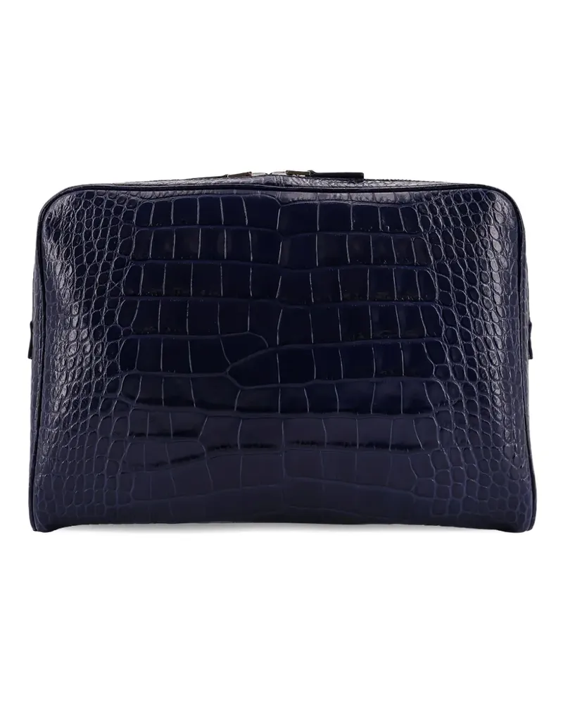 Tom Ford embossed-leather zip laptop bag - Blau Blau