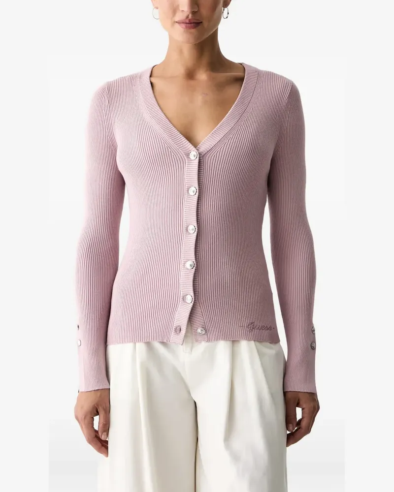 Guess Gerippter Cardigan mit V-Ausschnitt - Rosa Rosa