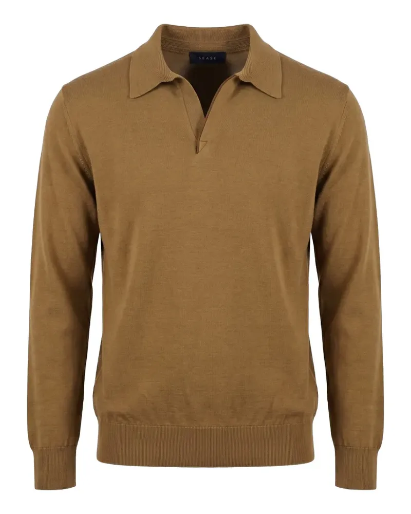 SEASE Fein gestrickter Polo-Pullover - Braun Braun