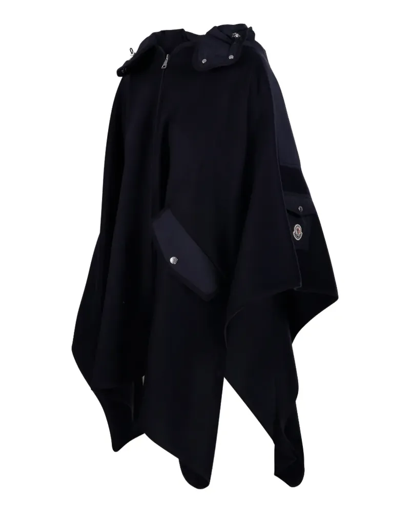 Moncler logo-patch hooded cape - Blau Blau