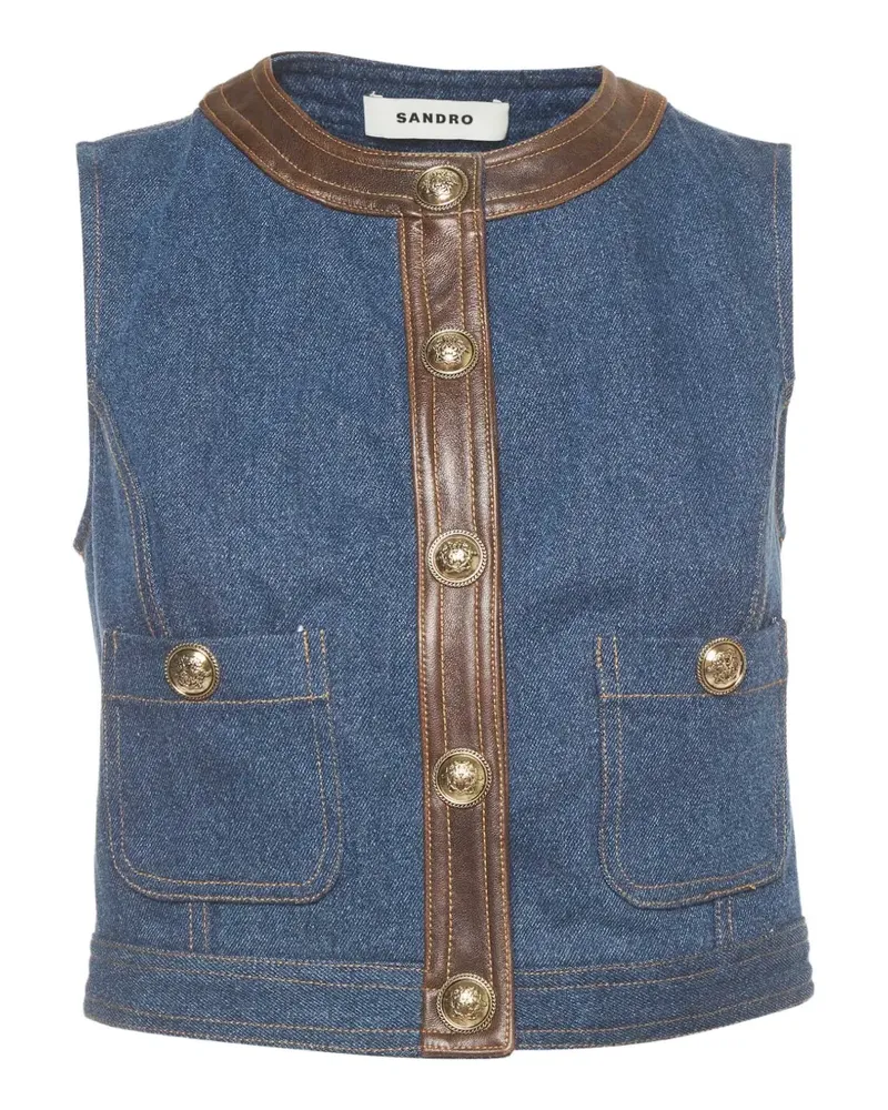 Sandro Portland leather-trim top - Blau Blau